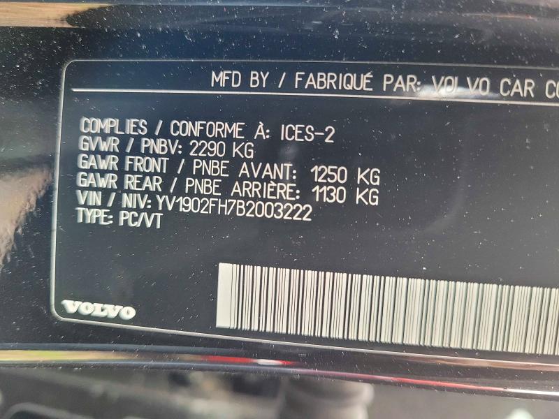 53970216 :رقم المزاد ، YV1902FH7B2003222 vin ، 2011 Volvo S60 مزاد بيع