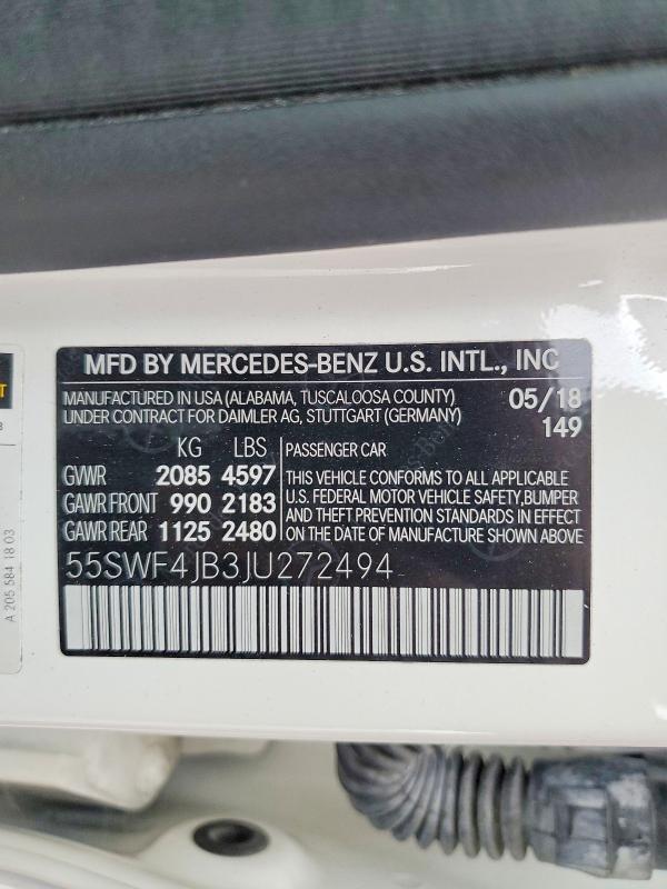 Продаж на аукціоні авто 2018 Mercedes-benz C, vin: 55SWF4JB3JU272494, номер лоту: 52965386