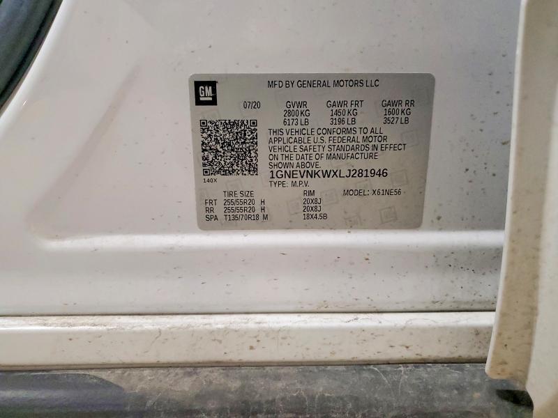 Aukcja sprzedaży 2020 Chevrolet Traverse, vin: 1GNEVNKWXLJ281946, numer aukcji: 51649756