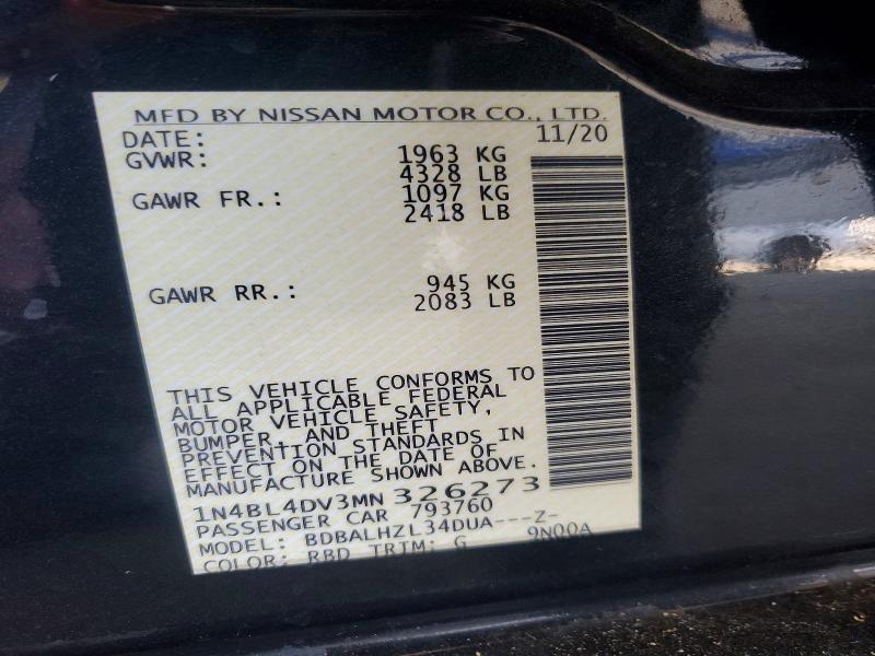 53428926 :رقم المزاد ، 1N4BL4DV3MN326273 vin ، 2021 Nissan Altima مزاد بيع