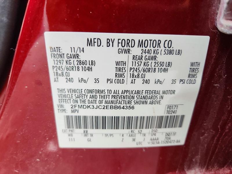 2014 Ford Edge მანქანა იყიდება აუქციონზე, vin: 2FMDK3JC2EBB64356, აუქციონის ნომერი: 52934656