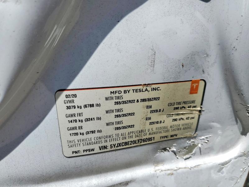 53062906 :رقم المزاد ، 5YJXCBE20LF260951 vin ، 2020 Tesla Model X مزاد بيع