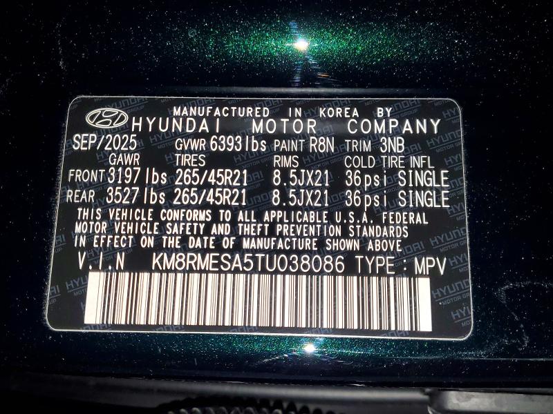 52418676 :رقم المزاد ، KM8RMESA5TU038086 vin ، 2026 Hyundai Palisade مزاد بيع