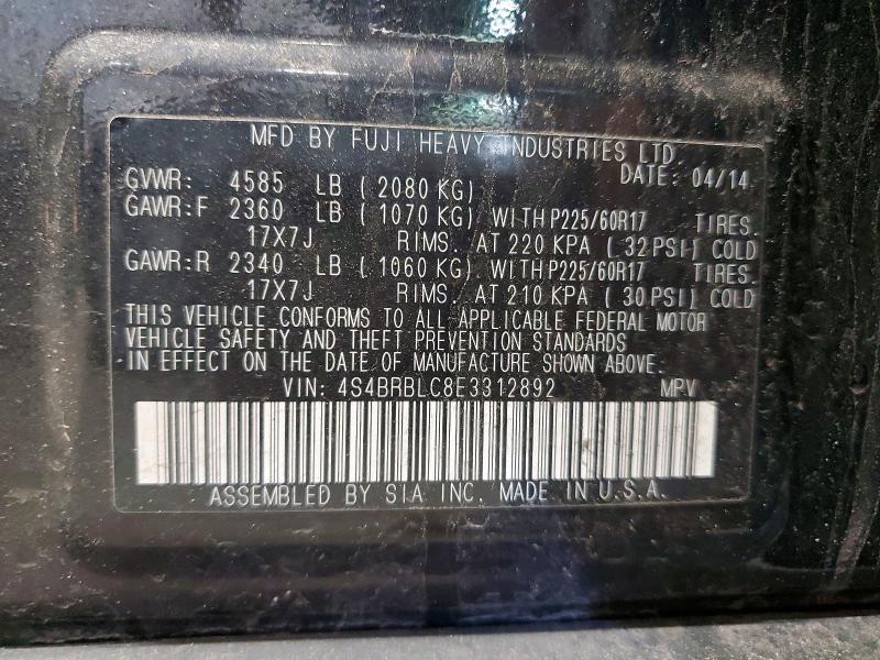 2014 Subaru Outback მანქანა იყიდება აუქციონზე, vin: 4S4BRBLC8E3312892, აუქციონის ნომერი: 55368476