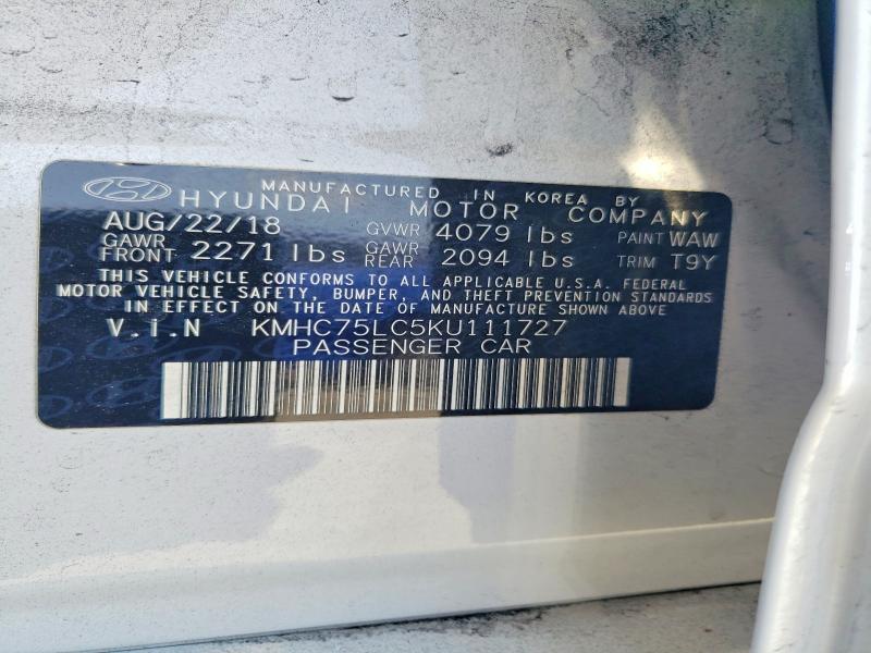 54827756 :رقم المزاد ، KMHC75LC5KU111727 vin ، 2019 Hyundai Ioniq مزاد بيع
