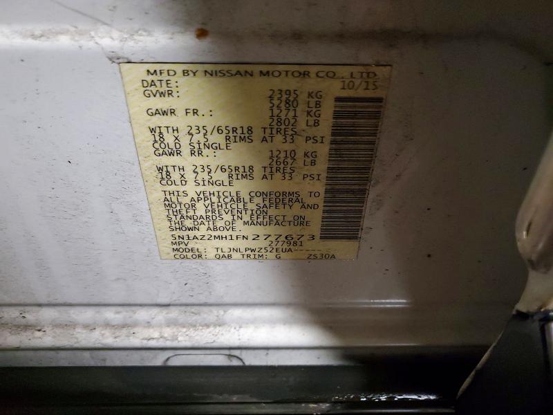 Продаж на аукціоні авто 2015 Nissan Murano, vin: 5N1AZ2MH1FN277673, номер лоту: 54592366