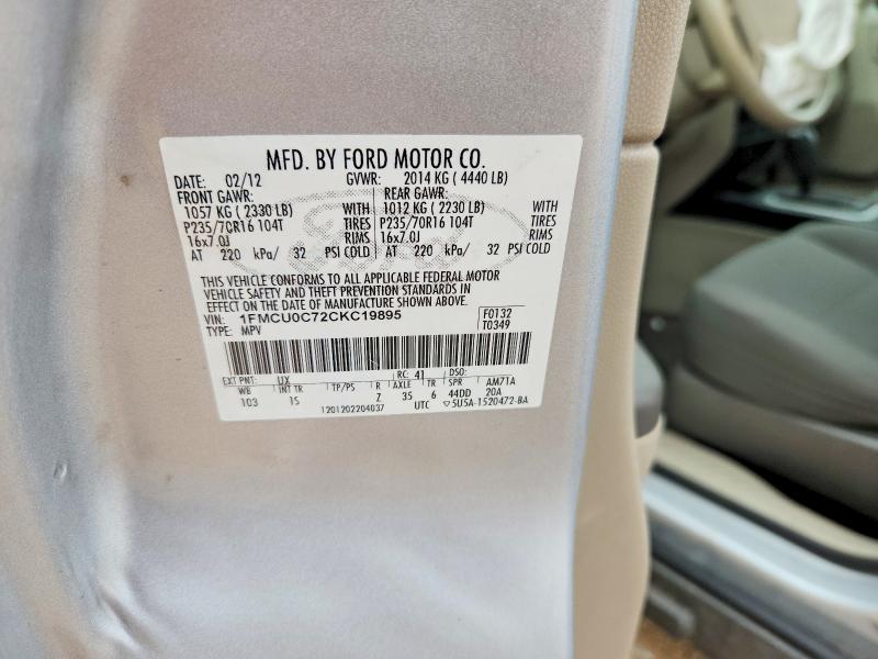 Aukcja sprzedaży 2012 Ford Escape, vin: 1FMCU0C72CKC19895, numer aukcji: 52526586