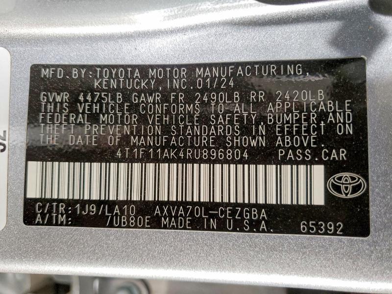 Продаж на аукціоні авто 2024 Toyota Camry, vin: 4T1F11AK4RU896804, номер лоту: 54164606