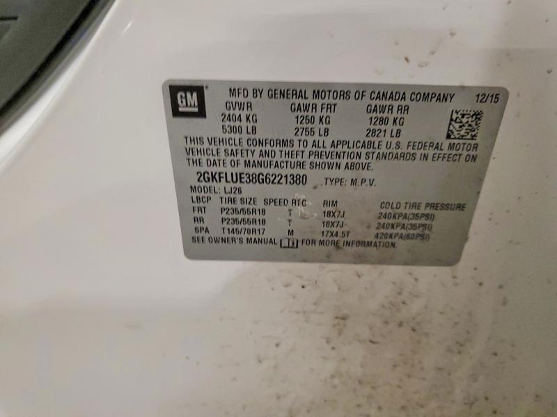 52939416 :رقم المزاد ، 2GKFLUE38G6221380 vin ، 2016 Gmc Terrain مزاد بيع
