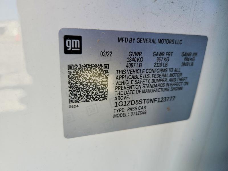 Aukcja sprzedaży 2022 Chevrolet Malibu, vin: 1G1ZD5ST0NF123777, numer aukcji: 52491836