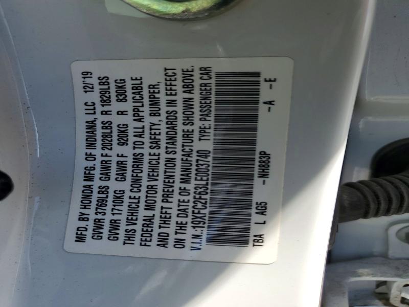 2020 Honda Civic მანქანა იყიდება აუქციონზე, vin: 19XFC2F63LE003740, აუქციონის ნომერი: 54983146