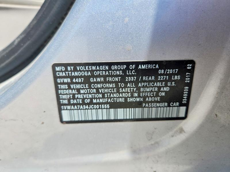 54580996 :رقم المزاد ، 1VWAA7A34JC001555 vin ، 2018 Volkswagen Passat مزاد بيع