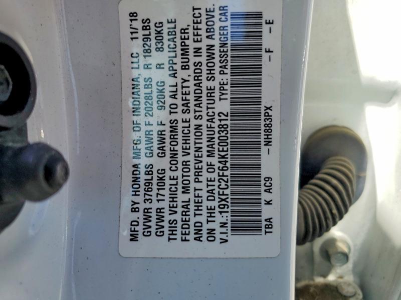 53036006 :رقم المزاد ، 19XFC2F64KE003812 vin ، 2019 Honda Civic مزاد بيع