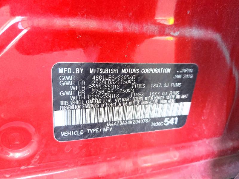 Продаж на аукціоні авто 2019 Mitsubishi Outlander, vin: JA4AZ3A34KZ040787, номер лоту: 54731276