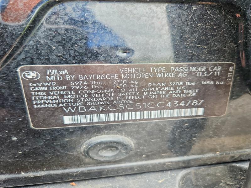 Aukcja sprzedaży 2012 Bmw 750, vin: WBAKC8C51CC434787, numer aukcji: 51532866