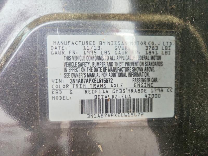 54712596 :رقم المزاد ، 3N1AB7APXEL615672 vin ، 2014 Nissan Sentra مزاد بيع