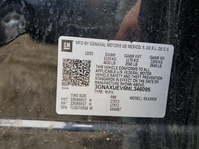 Продаж на аукціоні авто 2021 Chevrolet Equinox, vin: 3GNAXUEV6ML346095, номер лоту: 53256786