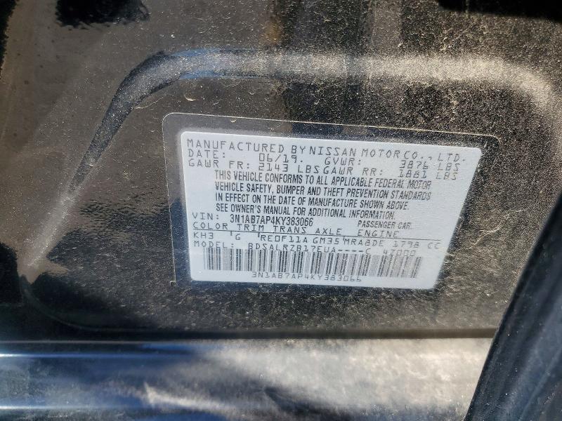 52344286 :رقم المزاد ، 3N1AB7AP4KY383066 vin ، 2019 Nissan Sentra مزاد بيع