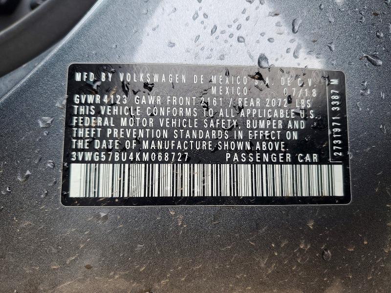 52299736 :رقم المزاد ، 3VWG57BU4KM068727 vin ، 2019 Volkswagen Jetta مزاد بيع