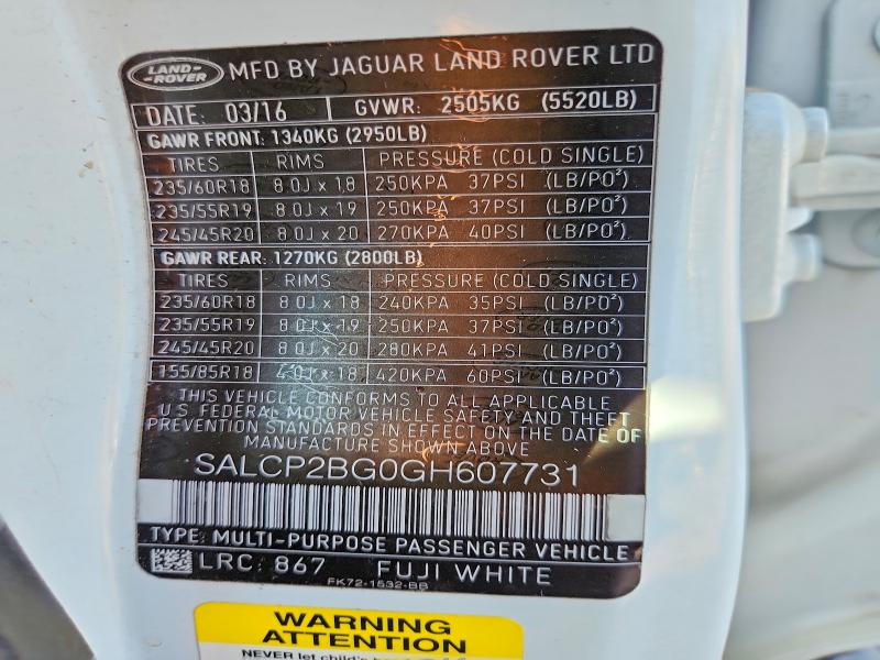 Aukcja sprzedaży 2016 Land Rover Discovery Sport, vin: SALCP2BG0GH607731, numer aukcji: 52858046