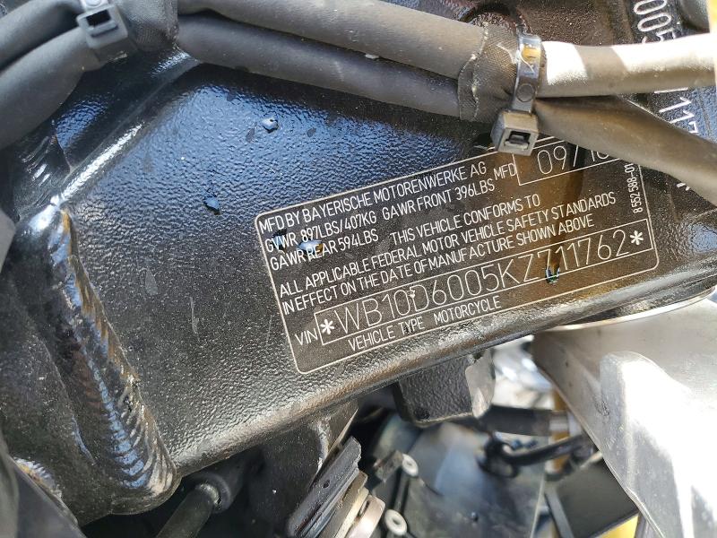 Aukcja sprzedaży 2019 Bmw S 1000, vin: WB10D6005KZ711762, numer aukcji: 52719136