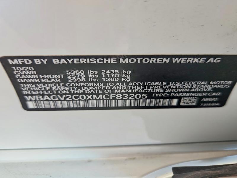 52726656 :رقم المزاد ، WBAGV2C0XMCF83205 vin ، 2021 Bmw 840i مزاد بيع