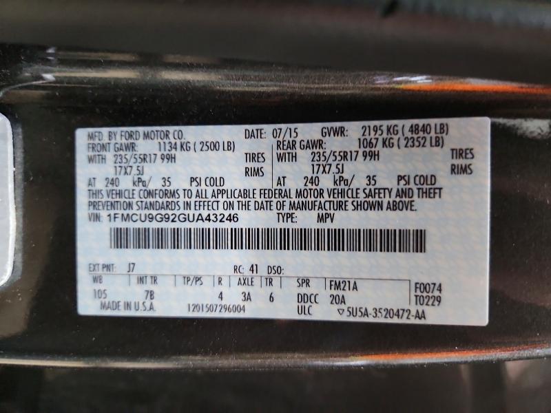 Продаж на аукціоні авто 2016 Ford Escape, vin: 1FMCU9G92GUA43246, номер лоту: 54102186
