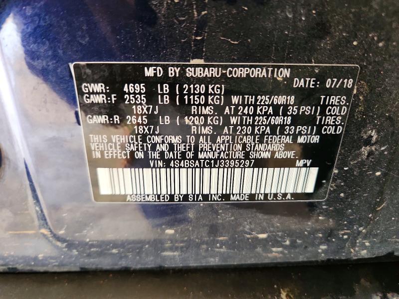 54689856 :رقم المزاد ، 4S4BSATC1J3395297 vin ، 2018 Subaru Outback مزاد بيع