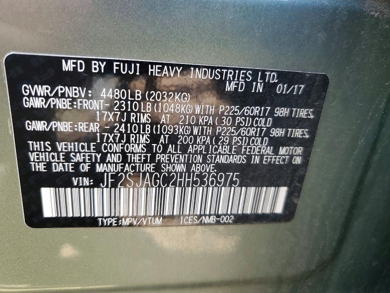 Продаж на аукціоні авто 2017 Subaru Forester, vin: JF2SJAGC2HH536975, номер лоту: 53571426