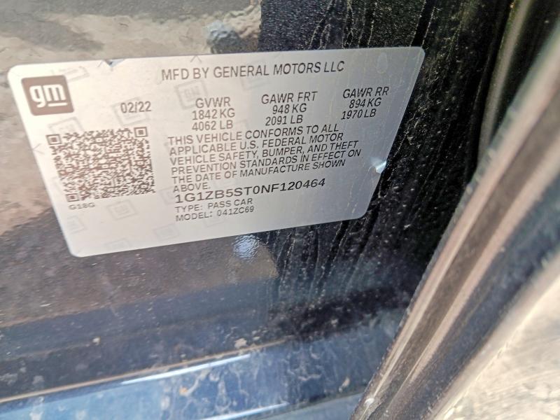 53298646 :رقم المزاد ، 1G1ZB5ST0NF120464 vin ، 2022 Chevrolet Malibu مزاد بيع