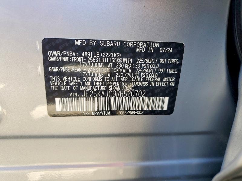 Продаж на аукціоні авто 2024 Subaru Forester, vin: JF2SKAJC9RH520702, номер лоту: 52242356