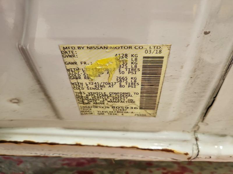 56706596 :رقم المزاد ، 1N6BF0KYXJN805936 vin ، 2018 Nissan Nv مزاد بيع