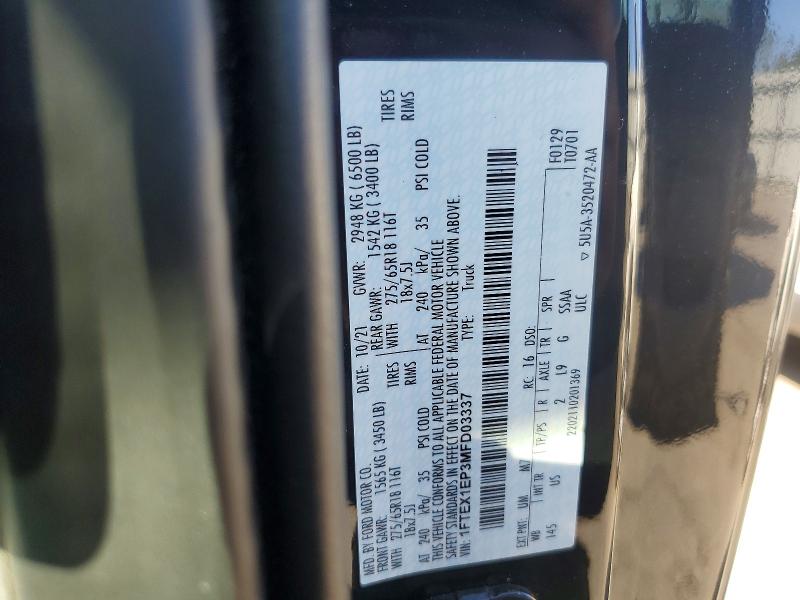 Aukcja sprzedaży 2021 Ford F150, vin: 1FTEX1EP3MFD03337, numer aukcji: 55399366