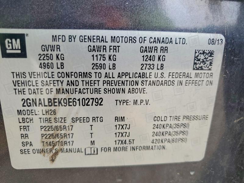 52486046 :رقم المزاد ، 2GNALBEK9E6102792 vin ، 2014 Chevrolet Equinox مزاد بيع