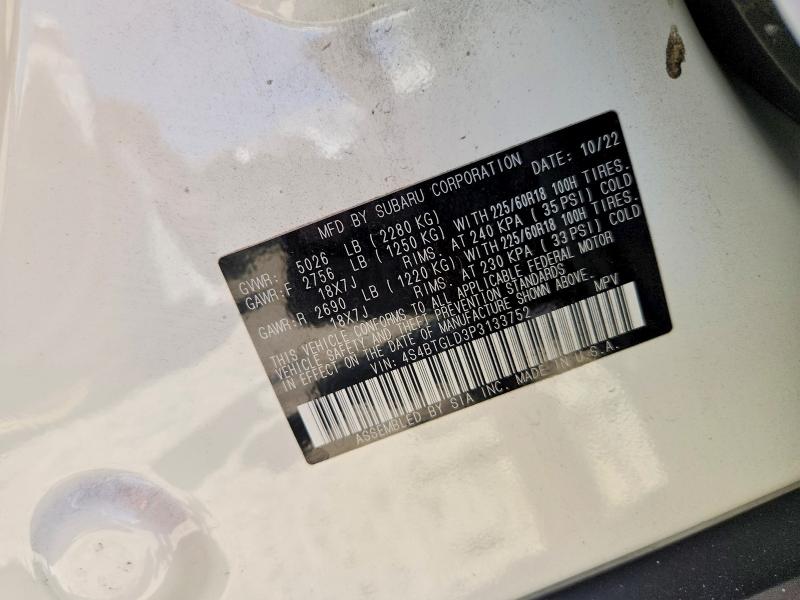 2023 Subaru Outback მანქანა იყიდება აუქციონზე, vin: 4S4BTGLD3P3133752, აუქციონის ნომერი: 54246786