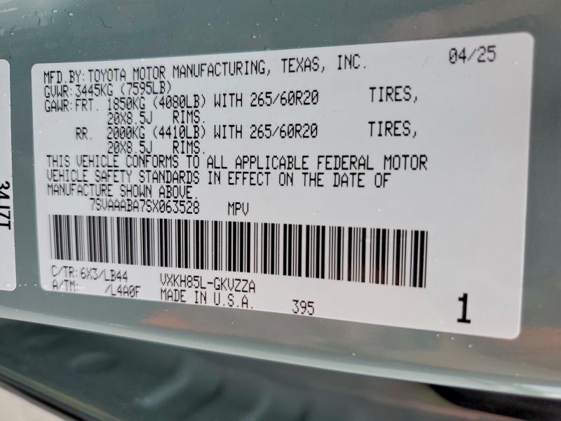 54886806 :رقم المزاد ، 7SVAAABA7SX063528 vin ، 2025 Toyota Sequoia مزاد بيع
