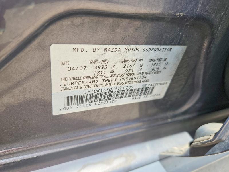 2007 Mazda 3 მანქანა იყიდება აუქციონზე, vin: JM1BK143071750709, აუქციონის ნომერი: 53995446