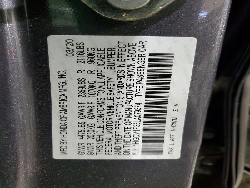 53088366 :رقم المزاد ، 1HGCV1F38LA079374 vin ، 2020 Honda Accord مزاد بيع