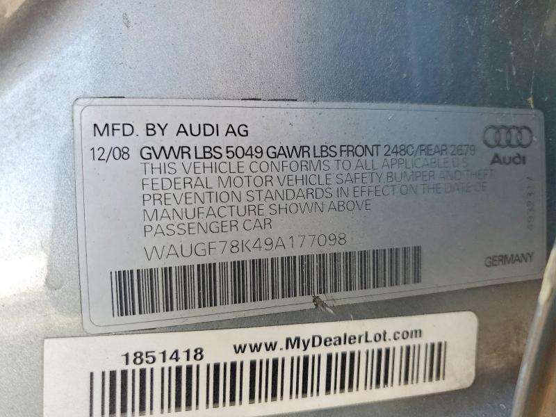 52957956 :رقم المزاد ، WAUGF78K49A177098 vin ، 2009 Audi A4 مزاد بيع