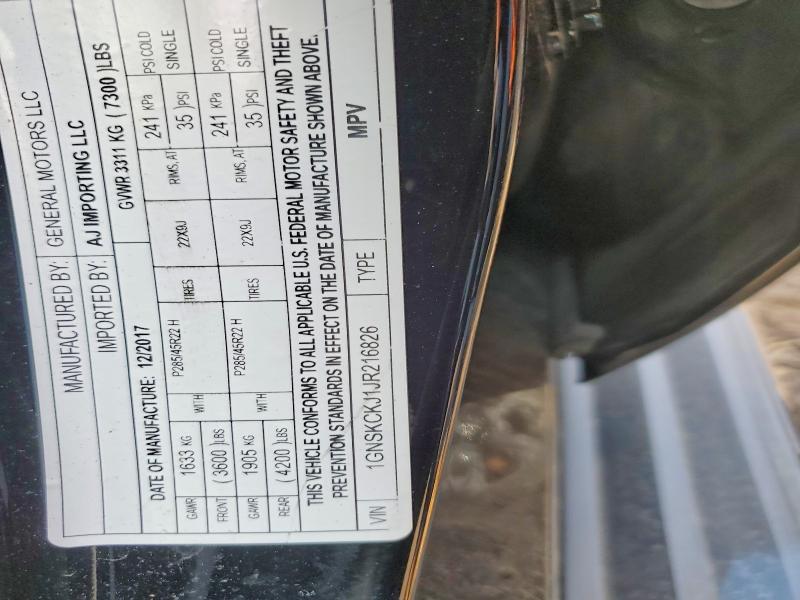 Aukcja sprzedaży 2018 Chevrolet Tahoe, vin: 1GNSKCKJ1JR216826, numer aukcji: 52240426