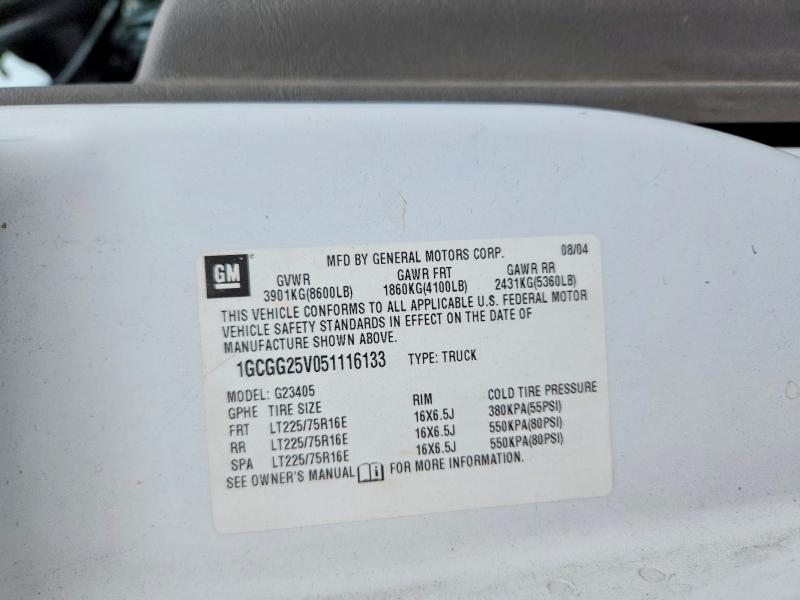 Aukcja sprzedaży 2005 Chev Express G2500, vin: 1GCGG25V051116133, numer aukcji: 51249716