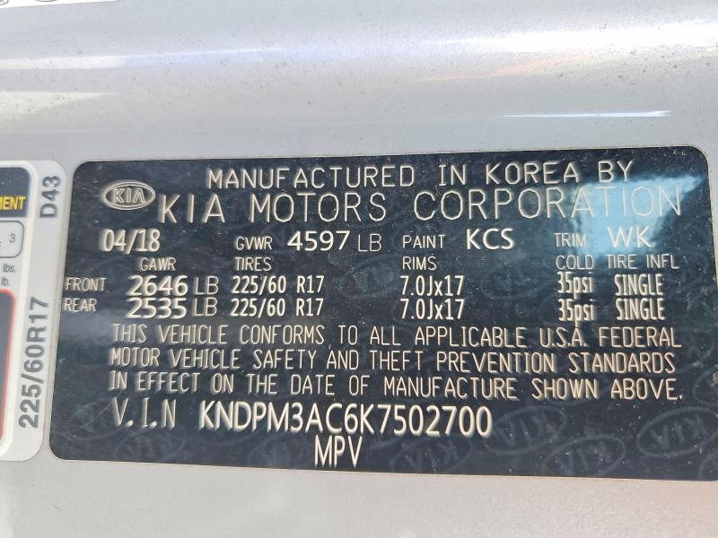 Продажа на аукционе авто 2019 Kia Sportage, vin: KNDPM3AC6K7502700, номер лота: 53966486