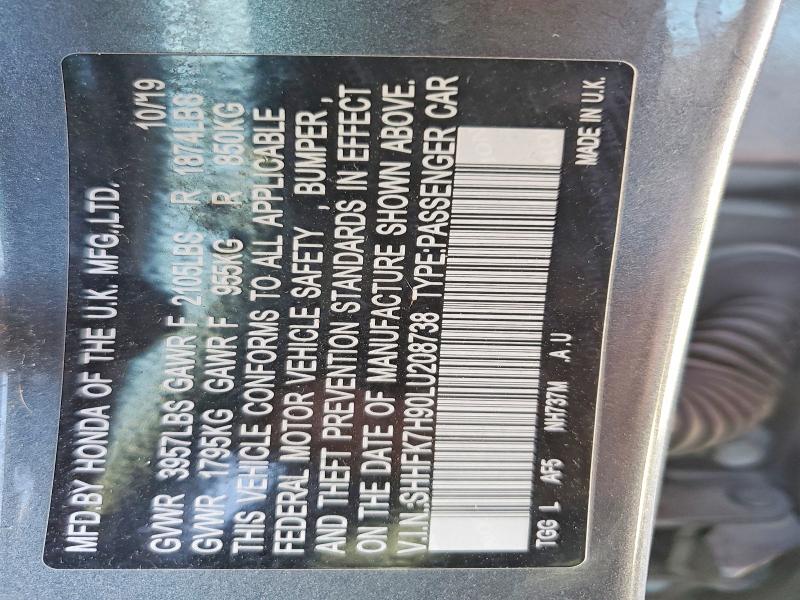 Продажа на аукционе авто 2020 Honda Civic, vin: SHHFK7H90LU208738, номер лота: 53126206