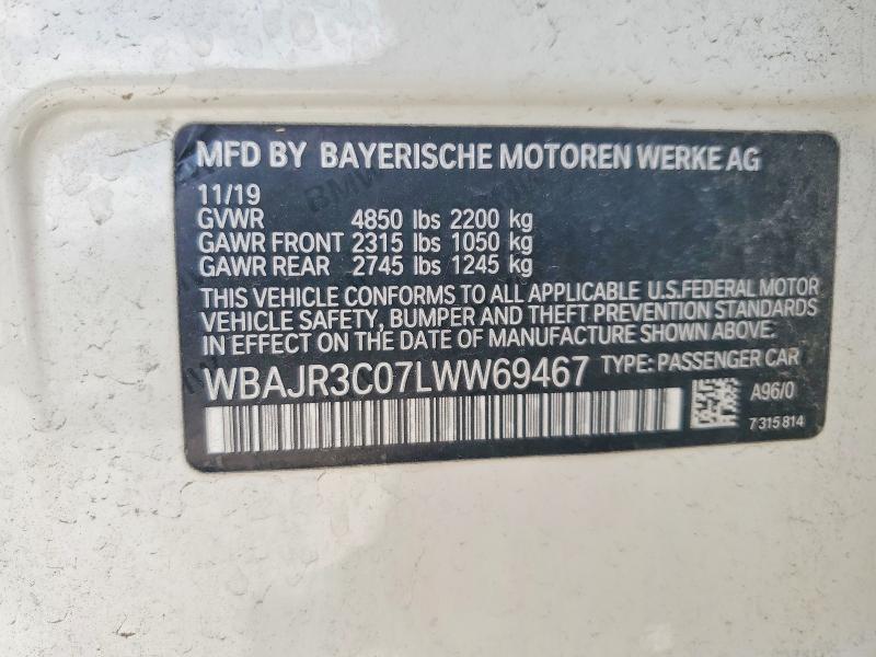 53006696 :رقم المزاد ، WBAJR3C07LWW69467 vin ، 2020 Bmw 530 مزاد بيع
