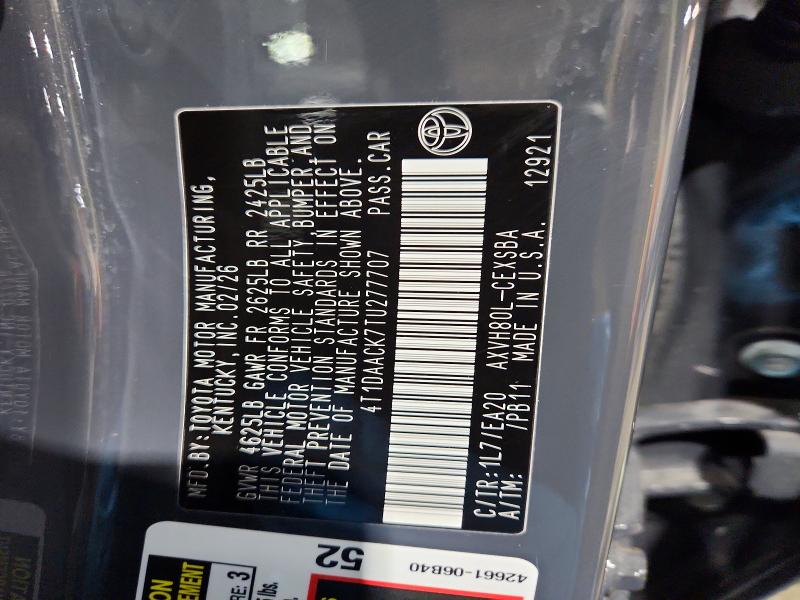 54674426 :رقم المزاد ، 4T1DAACK7TU277707 vin ، 2026 Toyota Camry مزاد بيع