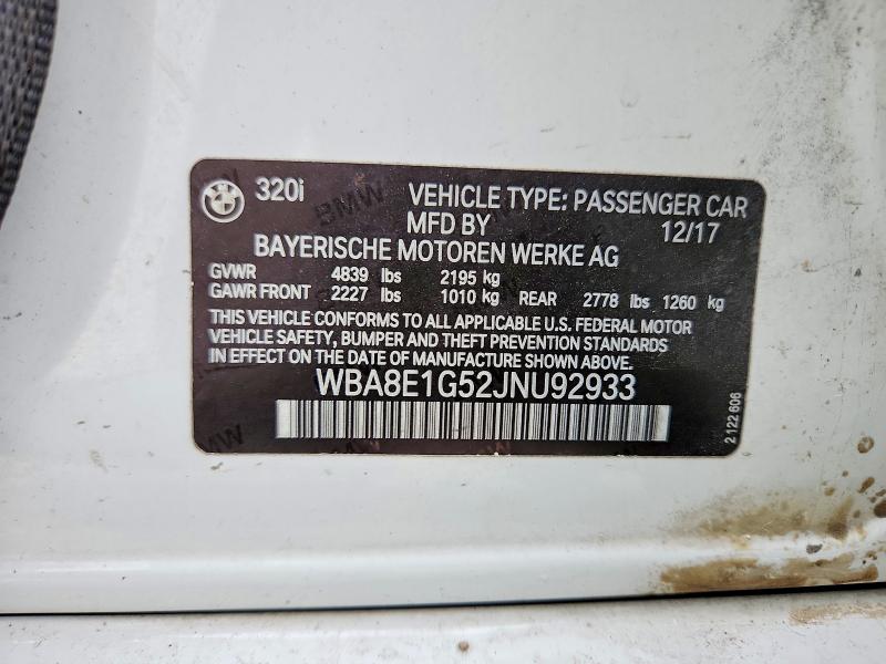 Aukcja sprzedaży 2018 Bmw 320, vin: WBA8E1G52JNU92933, numer aukcji: 54670176