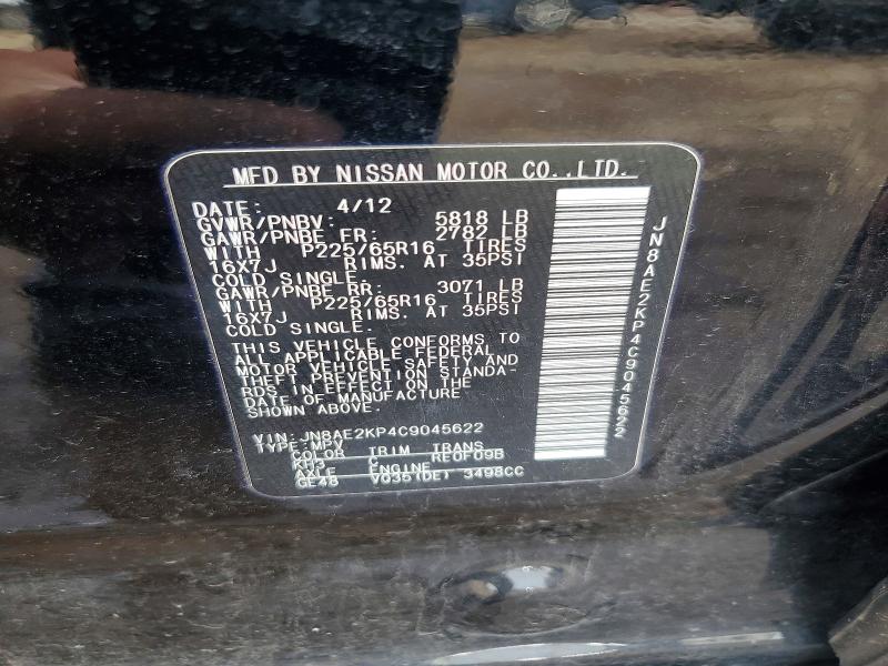 Продаж на аукціоні авто 2012 Nissan Quest, vin: JN8AE2KP4C9045622, номер лоту: 52535286