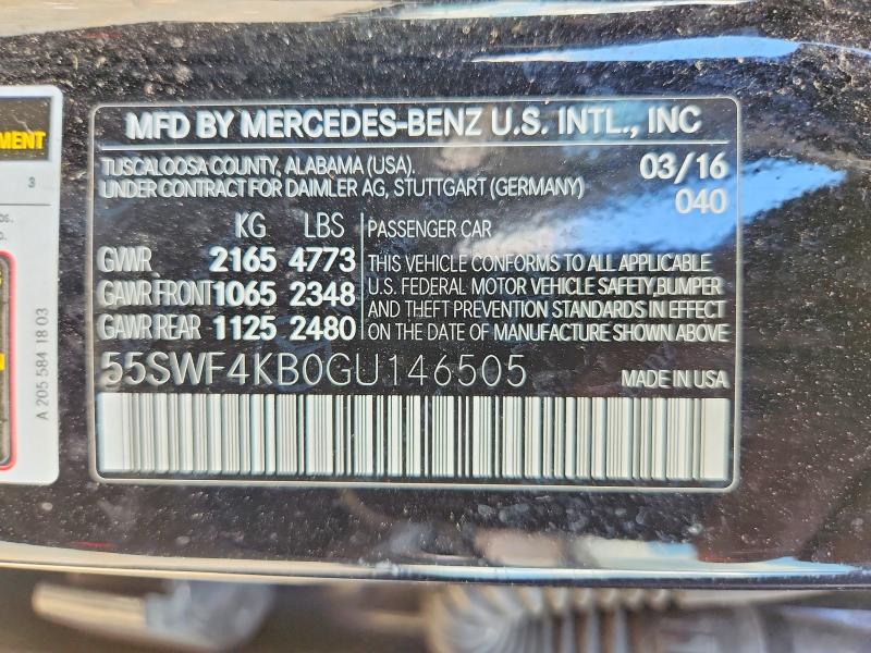 Aukcja sprzedaży 2016 Mercedes-benz C, vin: 55SWF4KB0GU146505, numer aukcji: 52069786