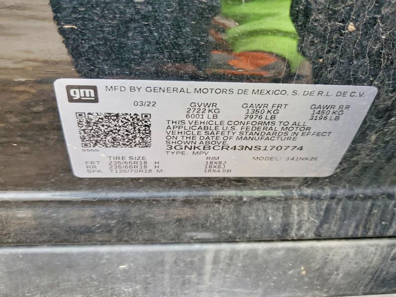 Auction sale of the 2022 Chevrolet Blazer, vin: 3GNKBCR43NS170774, lot number: 53892856
