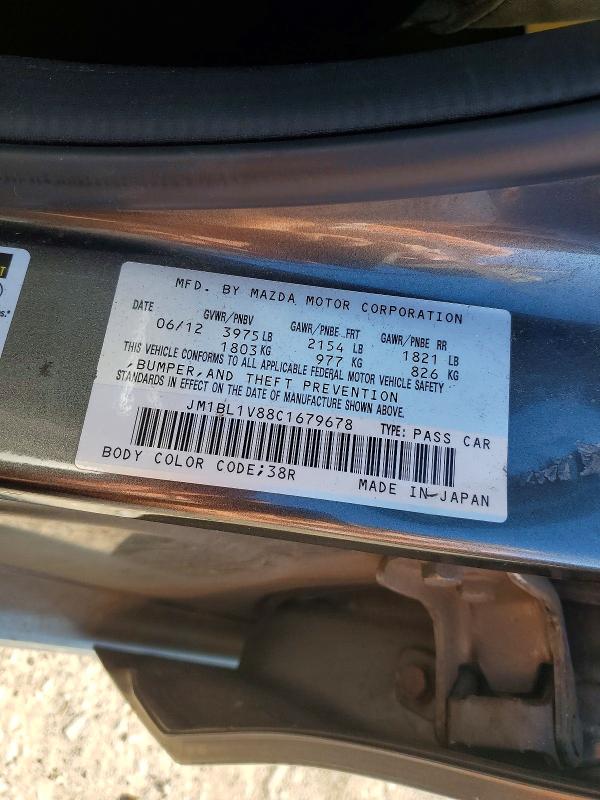Aukcja sprzedaży 2012 Mazda 3, vin: JM1BL1V88C1679678, numer aukcji: 53813186